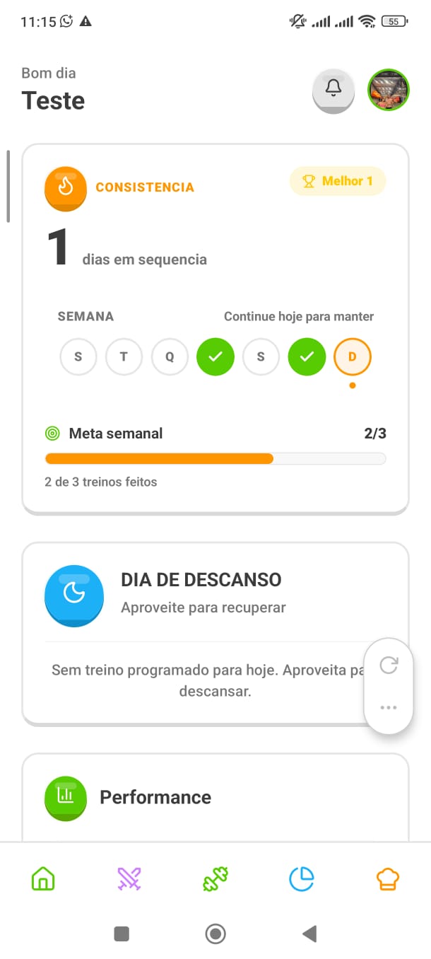 Tela inicial do Liftz com consistencia e performance